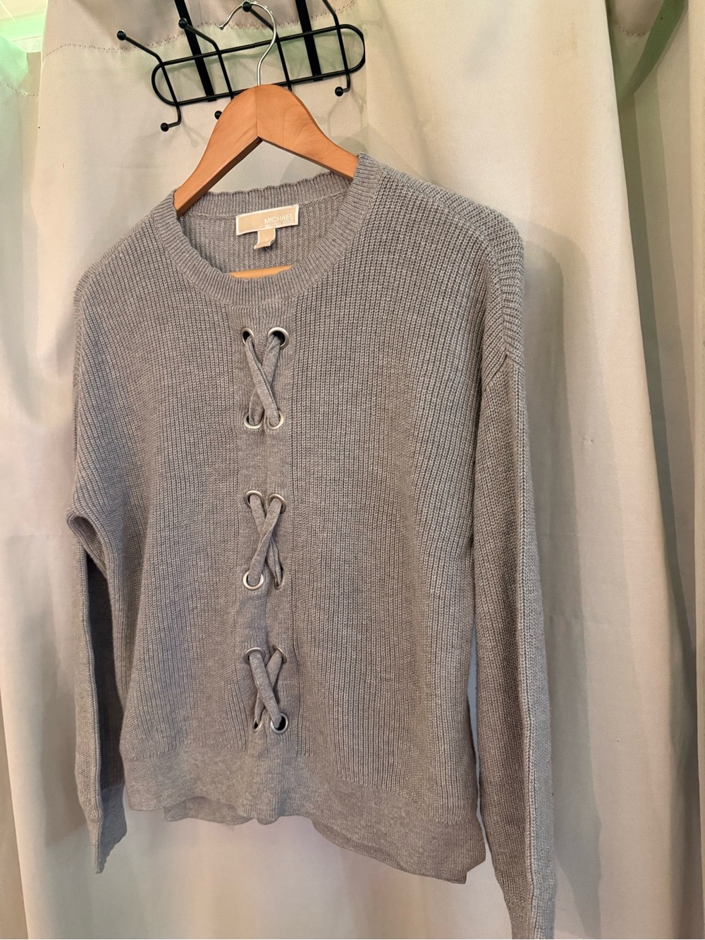 Michael Kors NWT Michael Kors Hi/Lo Lace-Up Long Sleeve Ribbed Knit Sweater - Picture 4 of 13
